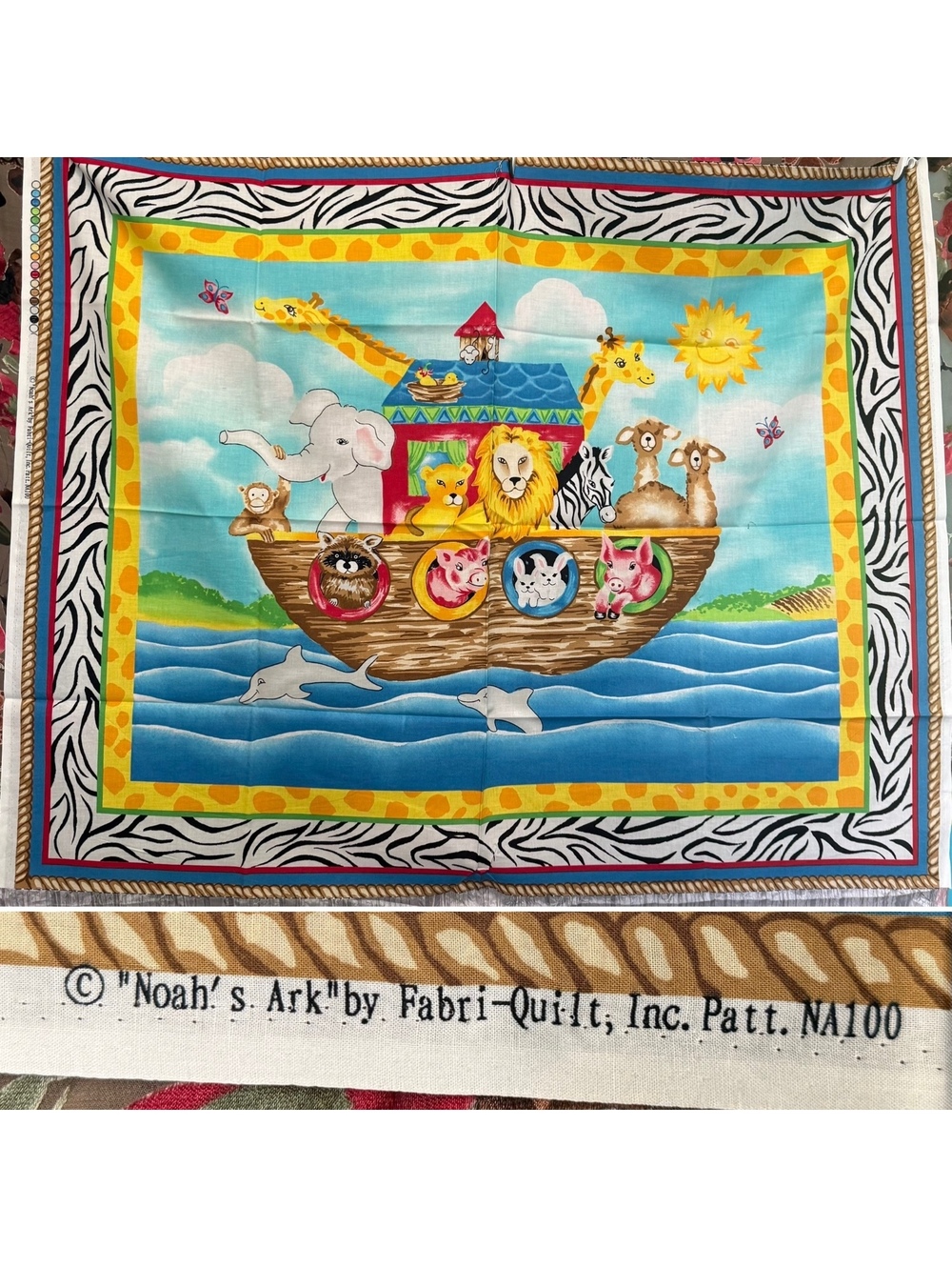 Fabri-Quilt Noah’s Ark NA100 Fabric Panel Nursery Baby Quilt Rare/OOP Cotton